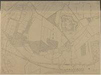 217377 Kaart van de landgoederen Amelisweerd en Rhijnauwen bij Bunnik, met rechtsboven Fort Rhijnauwen, linksonder de ...